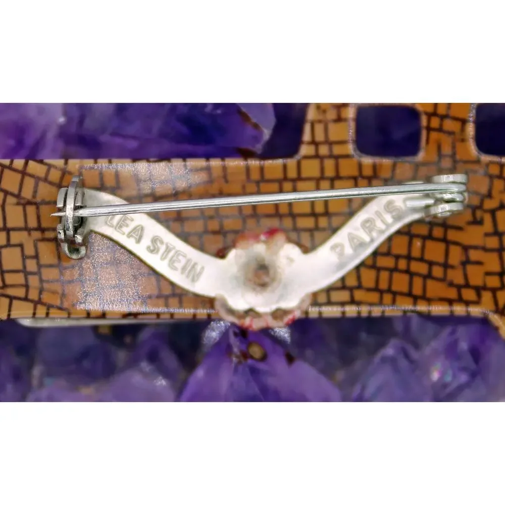 Lea Stein Celluloid Rolls Royce Car Brooch Brown/Cream